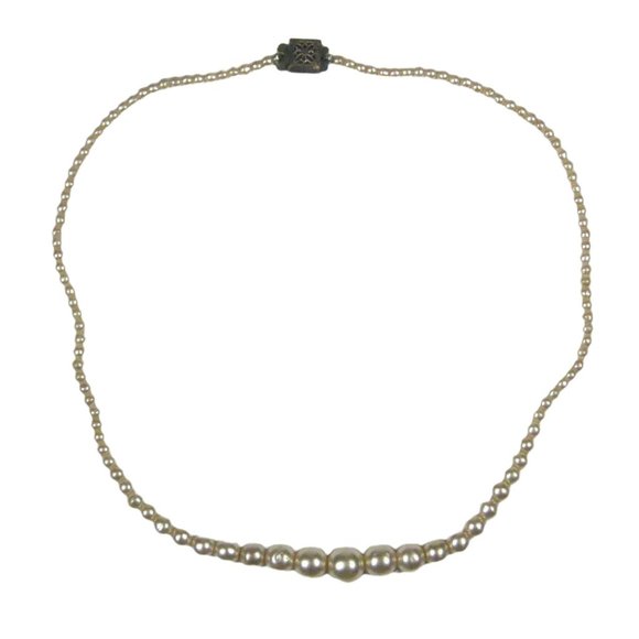 Imitation Pearl Necklace Choker 16 inch Strand Beaded Box Clasp Retro vintage - Picture 1 of 7